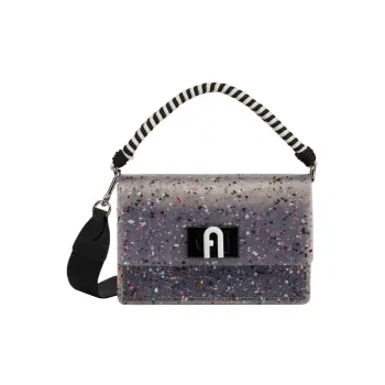 Furla 1927 Collection Soft Rubber Handbag, Shoulder Bag, Crossbody Bag Mini Women's Gray Black