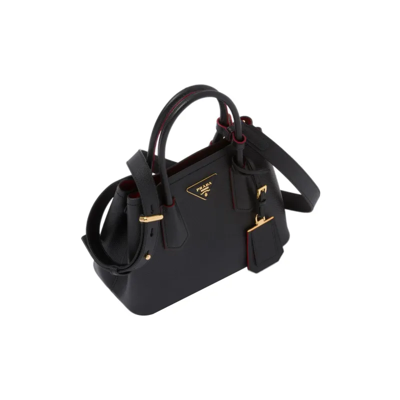 PRADA Double Leather Shoulder Bag Crossbody Bag Handbag Mini Women's Black-1