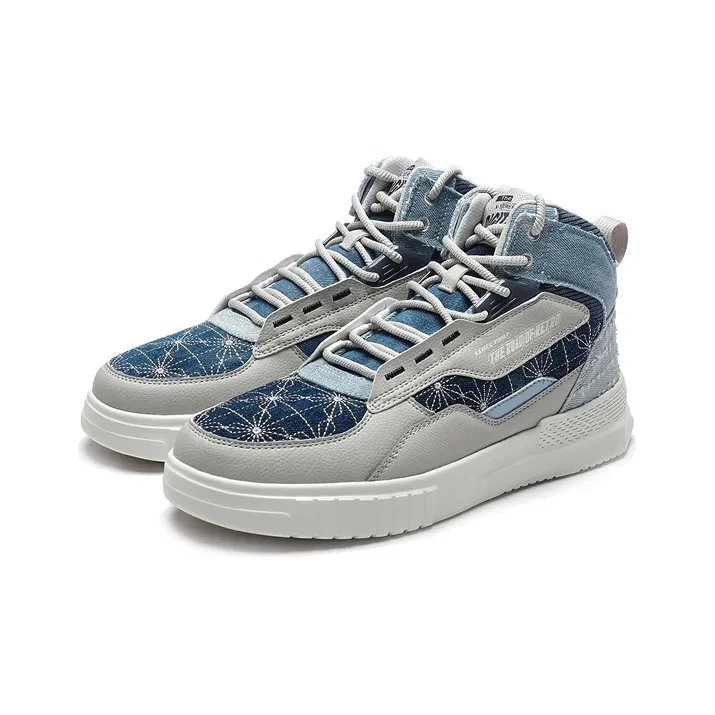 XTEP High Top Skateboard Shoes Men's Gray Blue-2