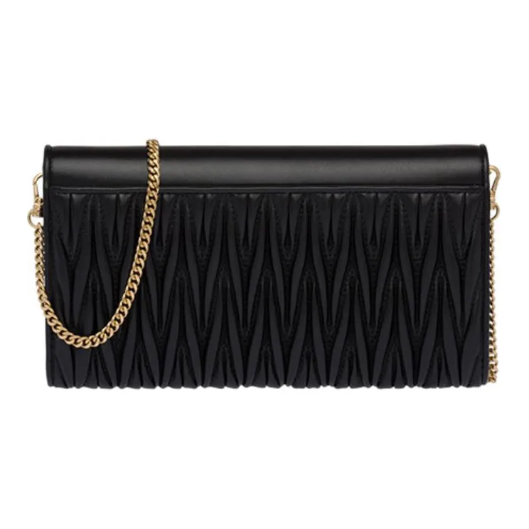 MIU MIU Matelassé Soft Sheepskin Wallet, Shoulder Bag, Crossbody Bag Women's Black-2