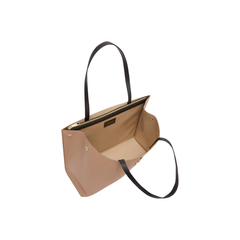 Furla Sofia Collection Grain Texture Leather Tote Bag Shopping Bag Shoulder Bag Handbag Large Size Women's Light Brown-3
