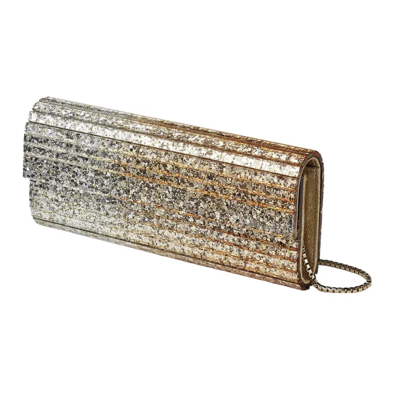 Jimmy Choo Leather Clutch, Crossbody Bag, Shoulder Bag Women's Silver-1