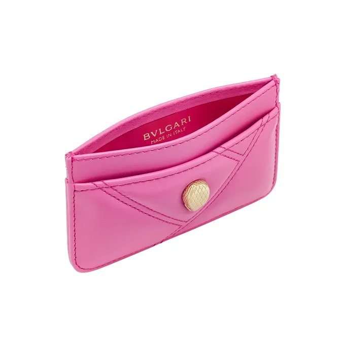 BVLGARI Serpenti Cabochon Calfskin Card Clip Card Holder Women's Pink-2