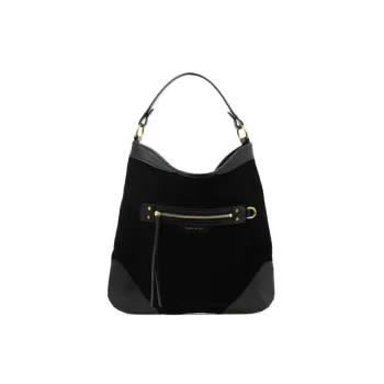 ISABEL MARANT Suede Patchwork Calfskin Portable Crossbody Bag Shoulder Bag Women's Black