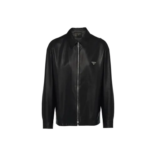 PRADA Leather Jackets Men Black