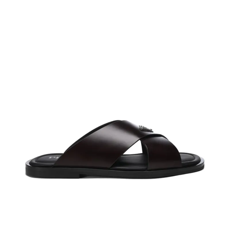 PRADA Brushed finish Crisscross Slides-1