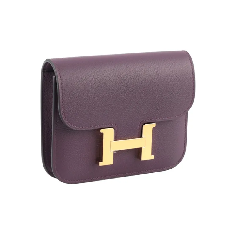 HERMES Constance Slim Cow Leather Card Holder, Coin Purse, Fanny Pack Women's Dark Tea/Royal Blue-1