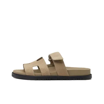HERMES Chypre Sandal Beige Sable Suede Goatskin Women's