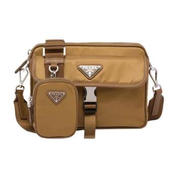 PRADA Leather, Textile Crossbody Bag, Shoulder Bag Men's Tobacco