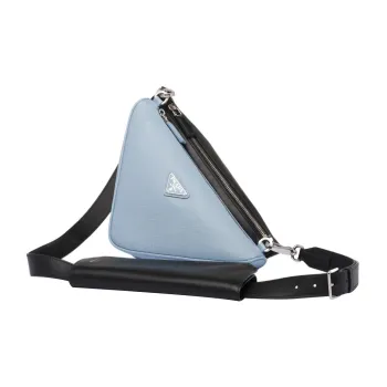 PRADA Saffiano Leather Crossbody Bag Shoulder Bag Men's Black/Light Blue