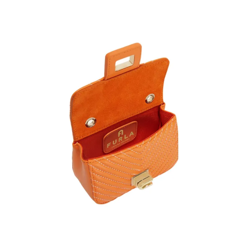 Furla Pop Star Quilting Nappa Lambskin Clutch Bag Over The Shoulder Mini Women's Bright Orange-3