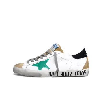 Golden Goose Super Star Low Top Stylish Skateboarding Shoes Men's White Green Vintage Version