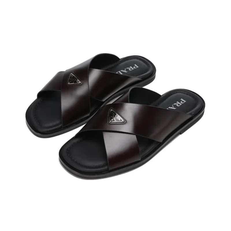 PRADA Brushed finish Crisscross Slides-2