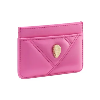 BVLGARI Serpenti Cabochon Calfskin Card Clip Card Holder Women's Pink