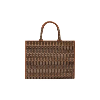 Furla Opportunity Jacquard Fabric Tote Bag Shopping Bag Handbag Large Size Women's Brown