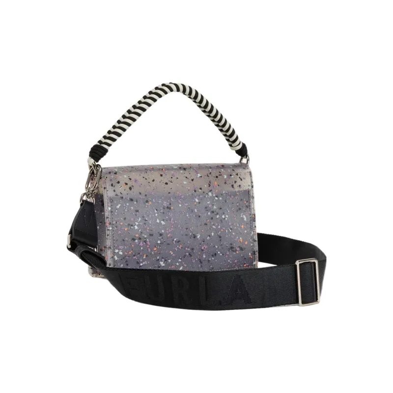 Furla 1927 Collection Soft Rubber Handbag, Shoulder Bag, Crossbody Bag Mini Women's Gray Black-2