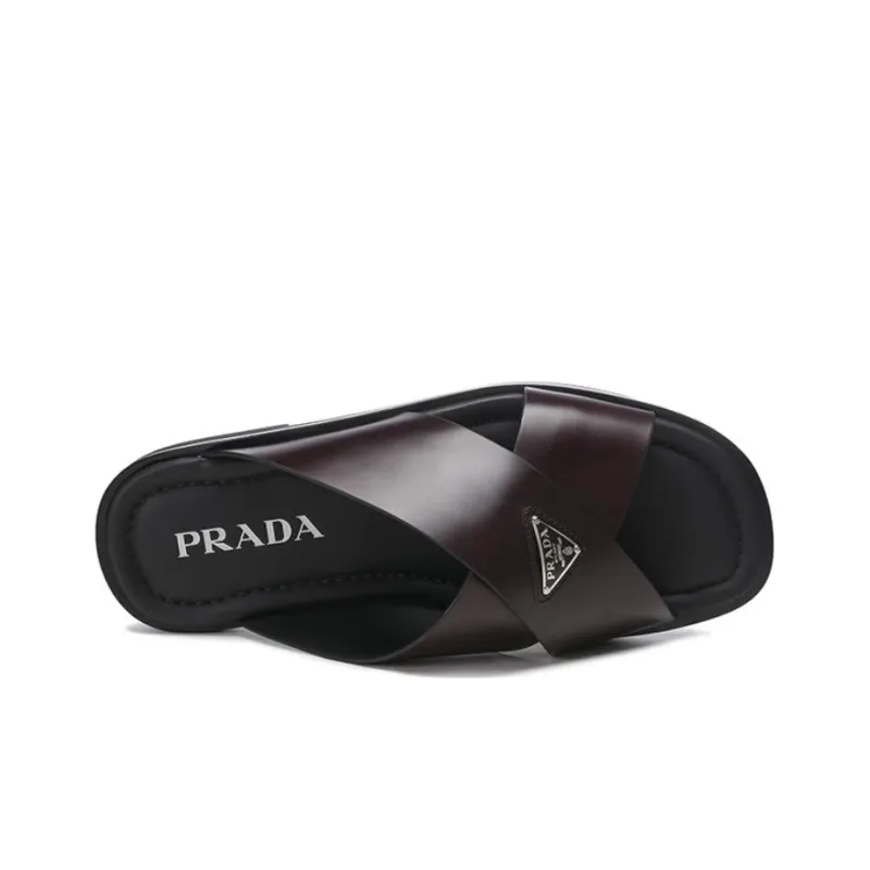 PRADA Brushed finish Crisscross Slides-4