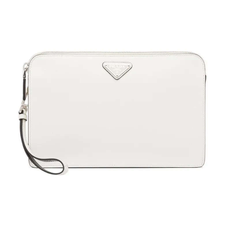 PRADA Saffiano Leather Clutch Regular Men's White-0