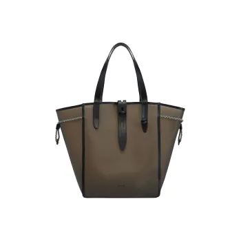 Furla Net Collection Calfskin With Canvas Tote Bag Shopping Bag Shoulder Bag Handbag Large Size Women's Olive Green
