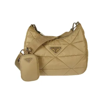 PRADA Hobo Fabric Hobo Bag Crossbody Bag Shoulder Bag Women's Beige