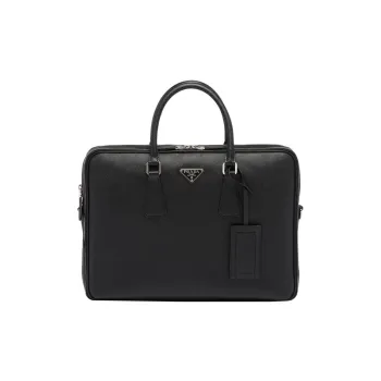 PRADA Saffiano Leather Portable Briefcases Men's Black
