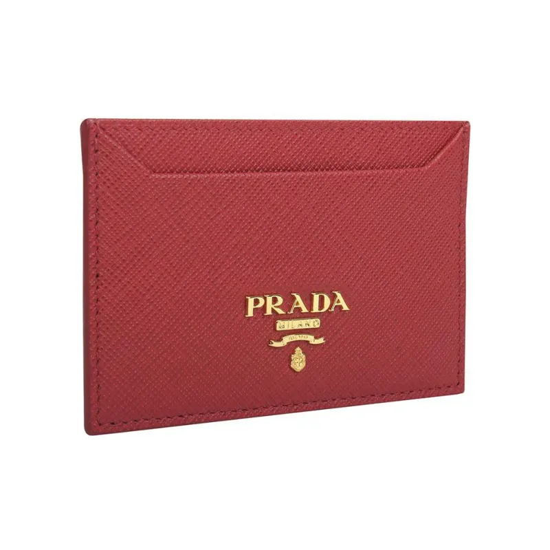 PRADA Saffiano Cow Leather Card Holder Women's Burgundy-1