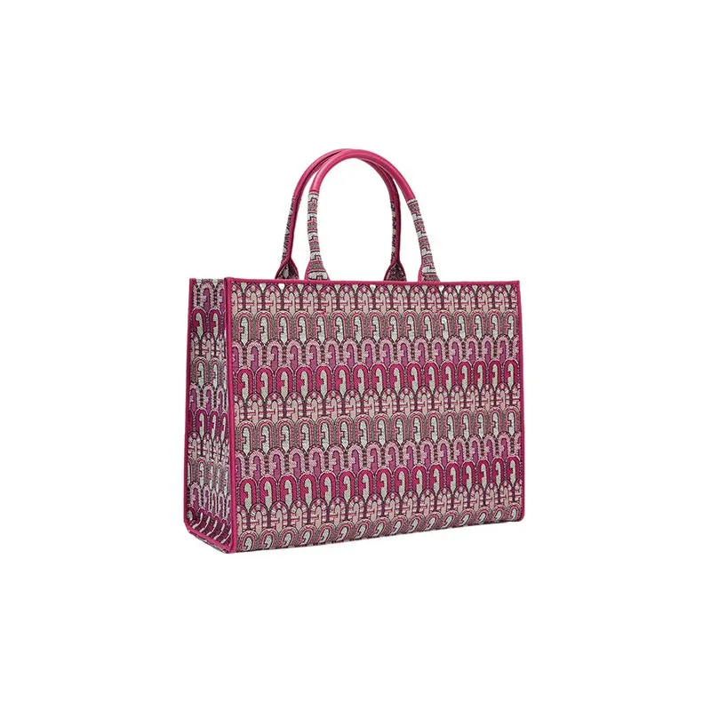 Furla Opportunity Ethnic Style Jacquard Fabric Tote Bag Shopping Bag Square Bag Handbag Large Size Women's Purple-1