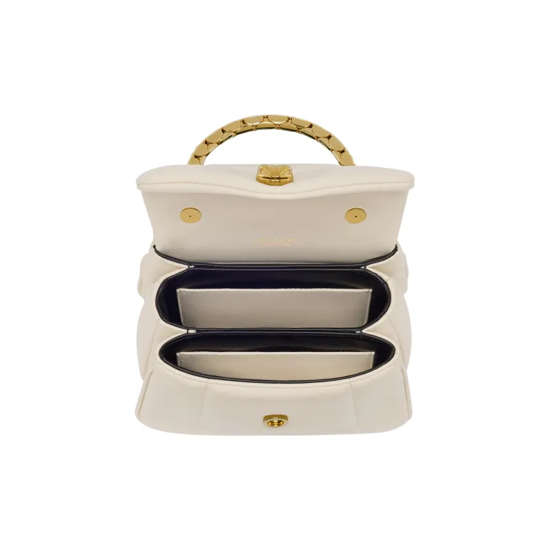 BVLGARI Serpenti Reverse Calfskin Shoulder Bag, Crossbody Bag, Handbag Small Size Women's White-3