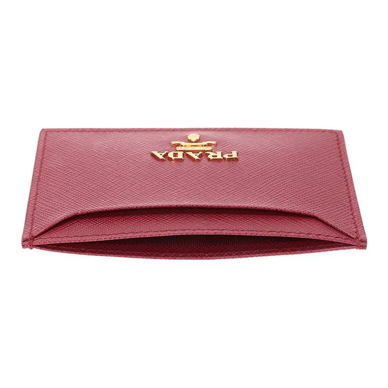 PRADA Saffiano Cow Leather Card Holder Women's Burgundy-3