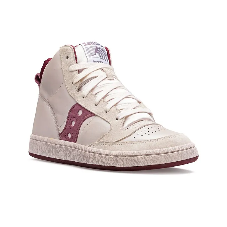 Saucony Jazz Court High Satin Anti-Slip Wear-Resistant High-Top Skateboard Shoes Women's White Purple Standard M-2