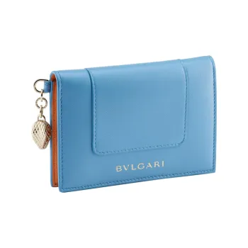 BVLGARI Serpenti Forever Calfskin Card Clip Card Holder Women's Blue