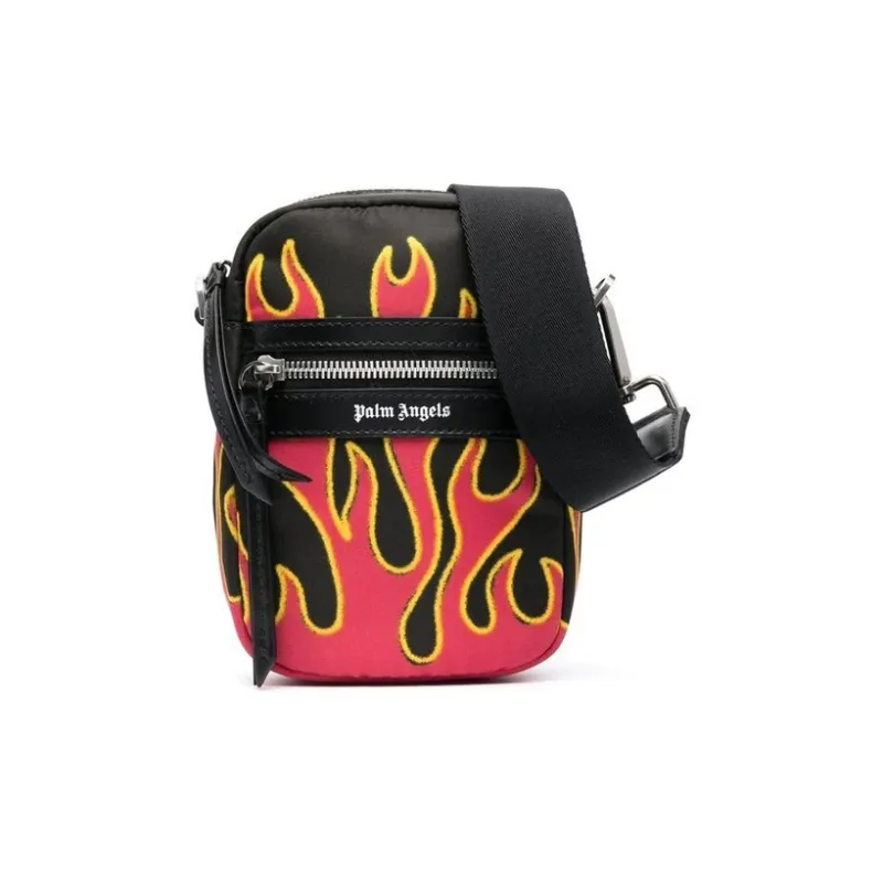 PALM ANGELS Cow Leather Trim Crossbody Bag Shoulder Bag Men's Black Red-0