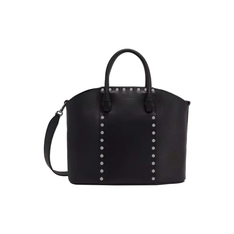 Furla Miastella Calfskin Tote Bag Shopping Bag Shoulder Bag Handbag Large Size Women's Black-0