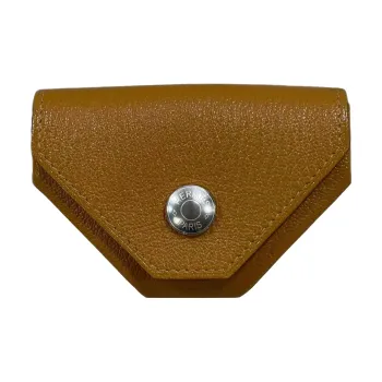 HERMES 24 Verso Mysore Goat Skin Card Holder Coin Purse Women's Gold Brown/Texas Pink