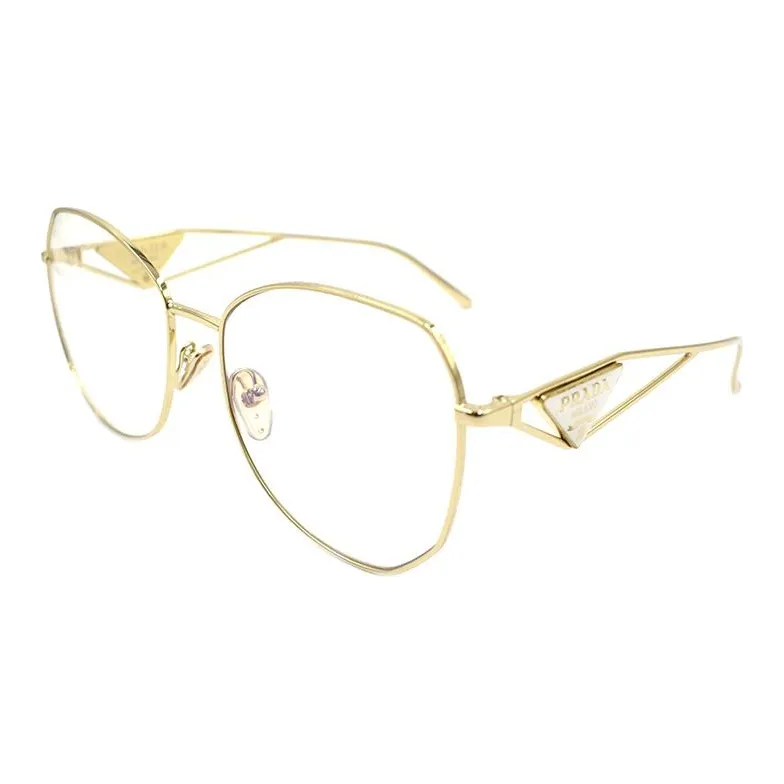 PRADA Metal Irregular Shape Eyeglass Frames Women's Gold-0