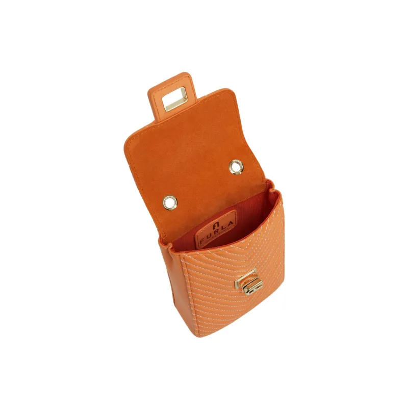 Furla Pop Star Nappa Lambskin Cell Phone Pouch Shoulder Bag Crossbody Bag Mini Women's Bright Orange-3
