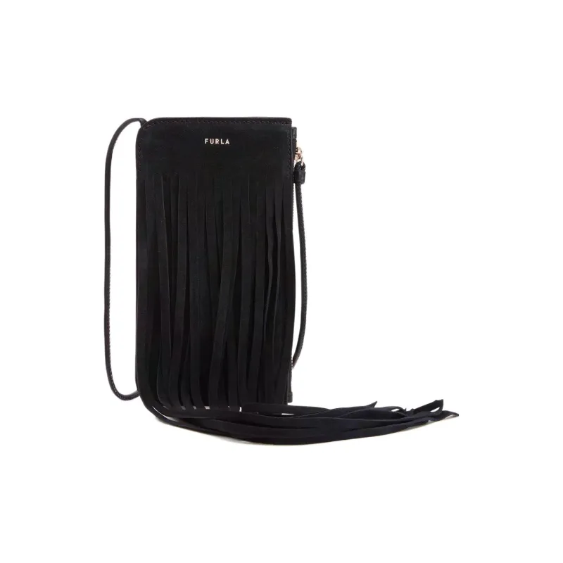 Furla Babylon Sorrento Calfskin With Suede Shoulder Bag Crossbody Bag Mini Women's Black-0