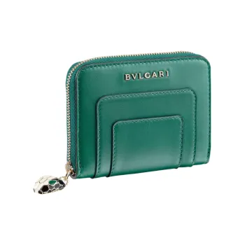 BVLGARI Serpenti Forever Calfskin Card Clip Wallets Women's Green
