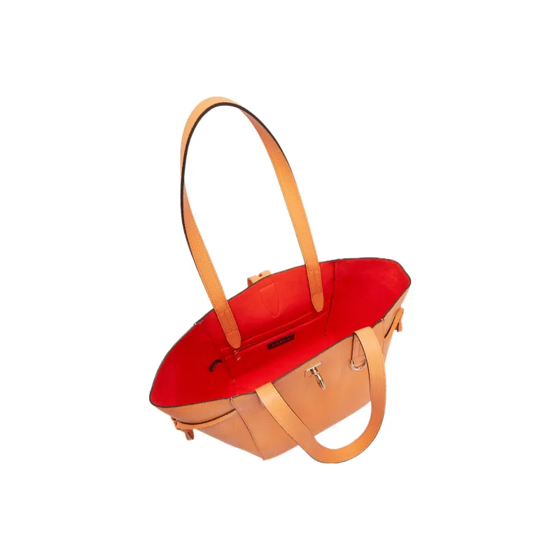 Furla Net Collection Textured Calfskin Tote Bag Shopping Bag Shoulder Bag Handbag Medium Size Women's Orange-3