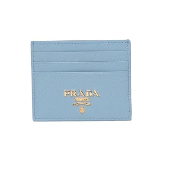 PRADA Leather Card Holder Women's Light Blue