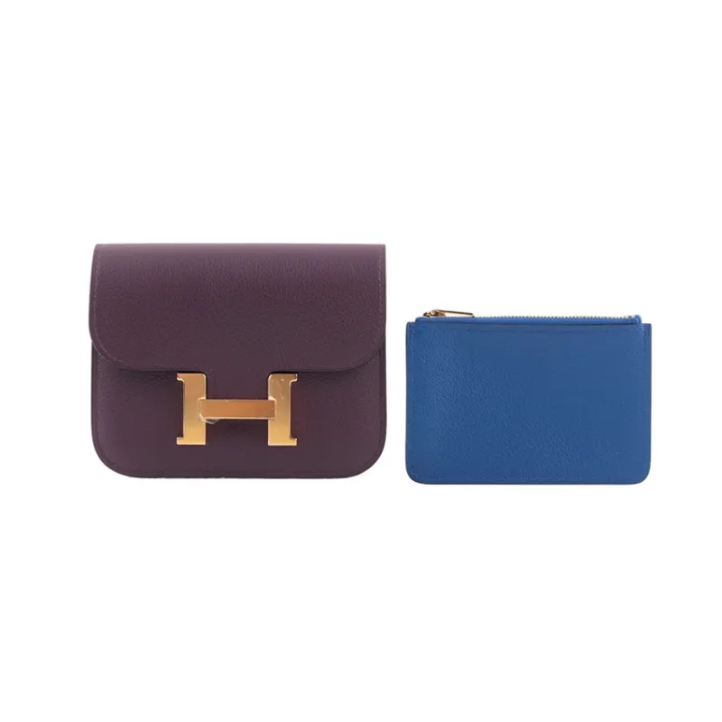 HERMES Constance Slim Cow Leather Card Holder, Coin Purse, Fanny Pack Women's Dark Tea/Royal Blue-4