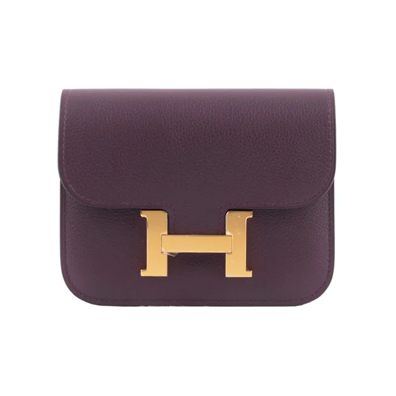 HERMES Constance Slim Cow Leather Card Holder, Coin Purse, Fanny Pack Women's Dark Tea/Royal Blue-0