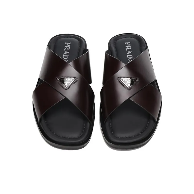 PRADA Brushed finish Crisscross Slides-3
