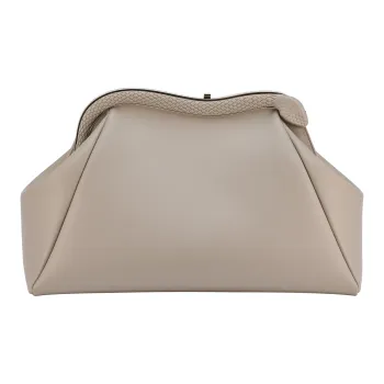 BVLGARI Serpentine Calfskin Evening Bag, Crossbody Bag, Shoulder Bag, Clutch Medium Size Women's Gray