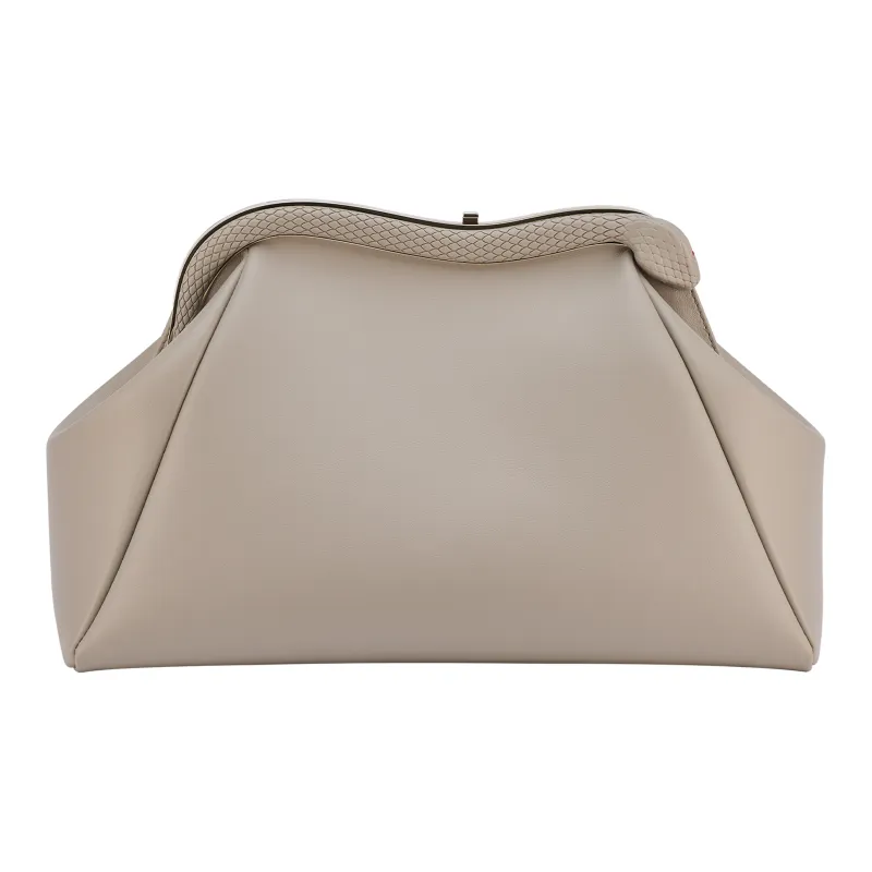 BVLGARI Serpentine Calfskin Evening Bag, Crossbody Bag, Shoulder Bag, Clutch Medium Size Women's Gray-0