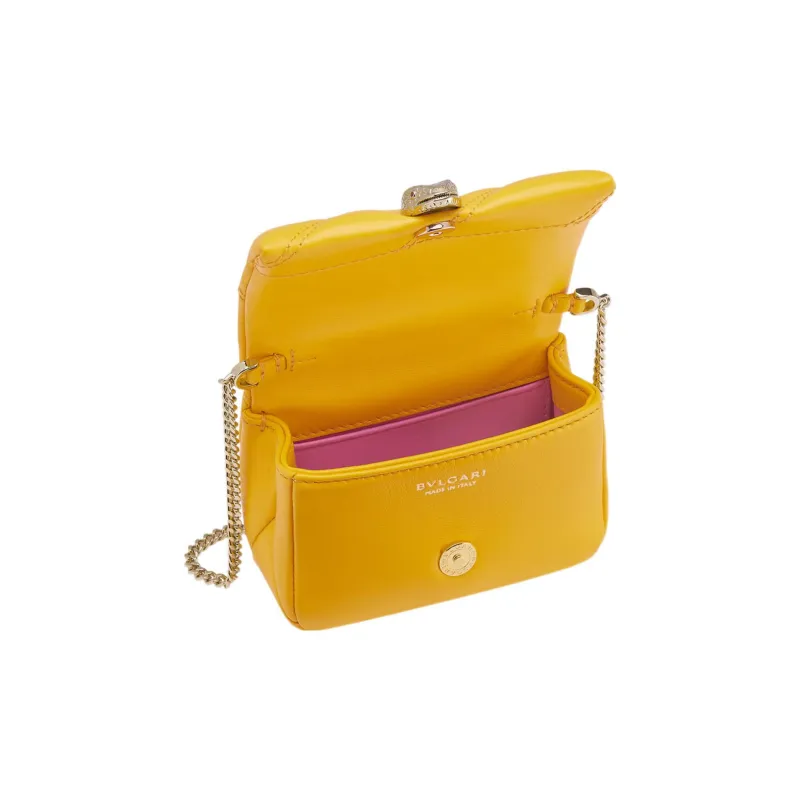 BVLGARI Serpenti Cabochon Calfskin Crossbody Bag, Shoulder Bag Women's Yellow-2