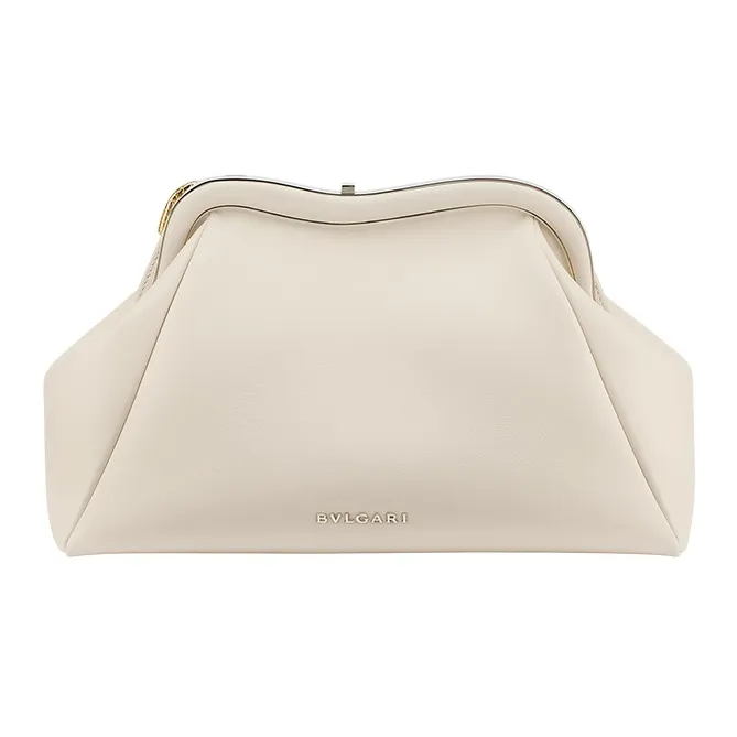 BVLGARI Serpentine Calfskin Evening Bag, Crossbody Bag, One Shoulder Clutch Medium Size Women's White-2