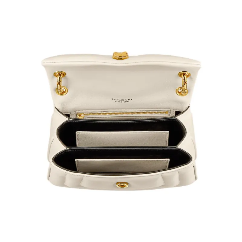 BVLGARI Serpenti Reverse Calfskin Shoulder Bag, Crossbody Bag Small Size Women's White-3