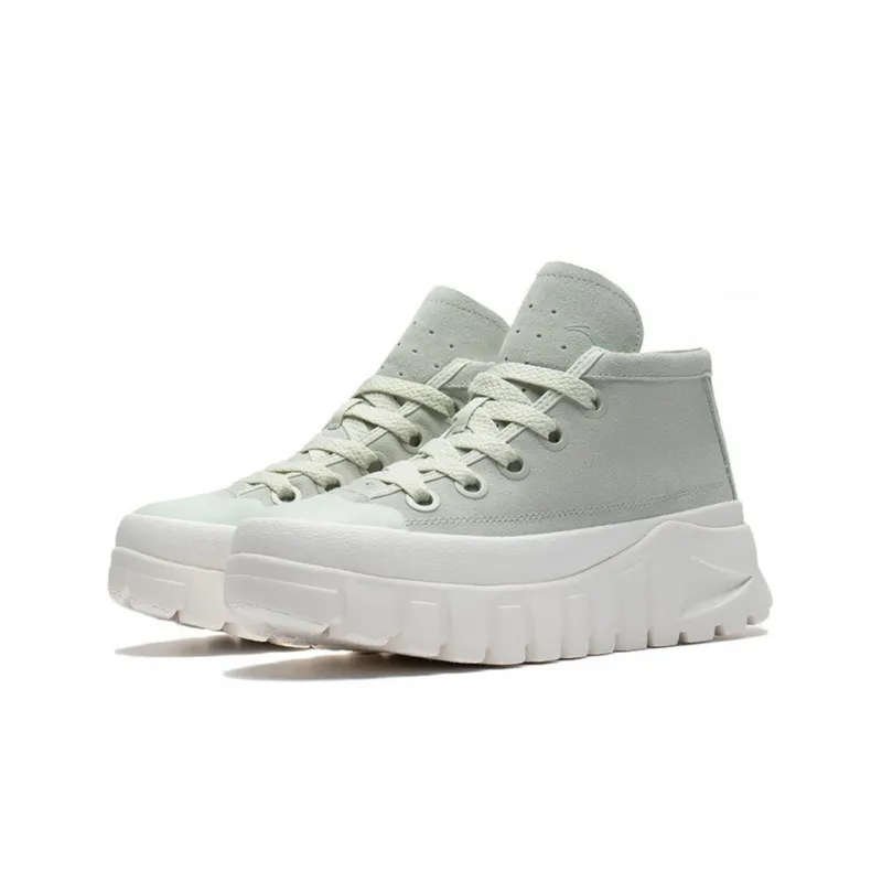 LiNing Leather Boot Mid-Top Casual Shoes Women's Pale Greenish-White Jade Color-2