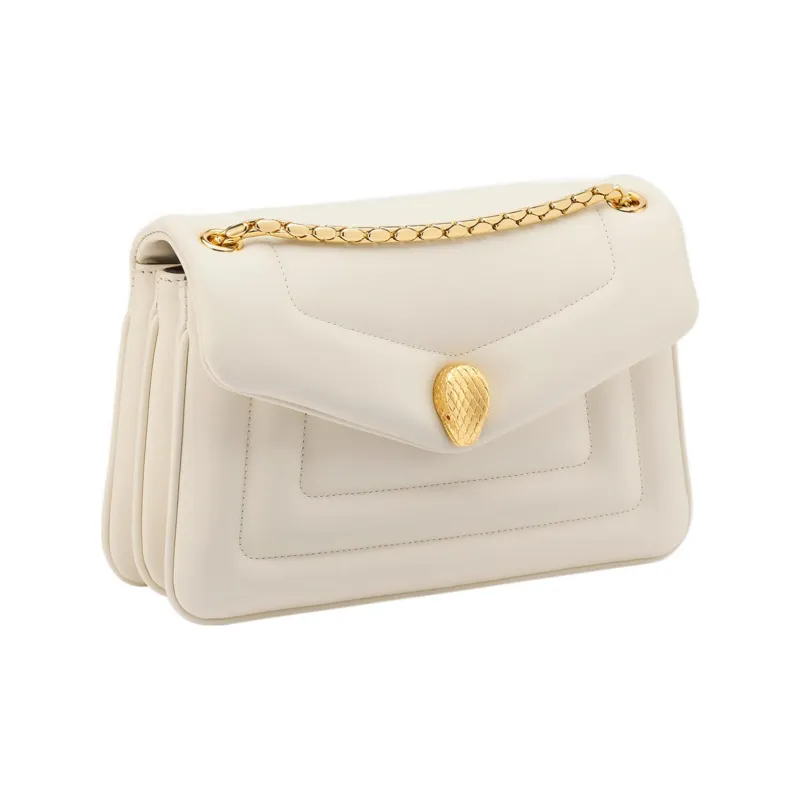 BVLGARI Serpenti Reverse Calfskin Shoulder Bag, Crossbody Bag Small Size Women's White-1